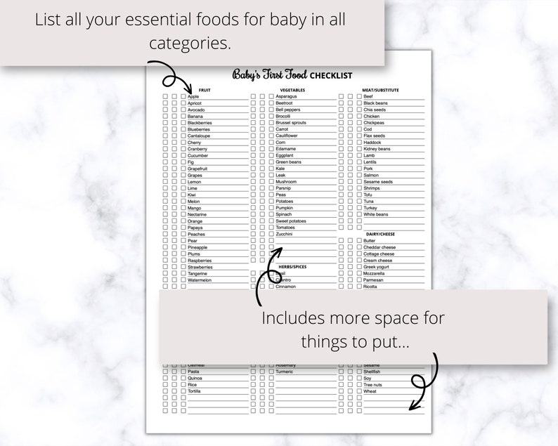 Baby's First Foods Checklist Printable PDF, Baby Food Tracker, Baby