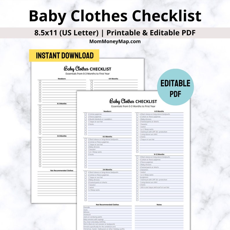 Baby Clothes Checklist Printable PDF, Preparing for Baby Clothes