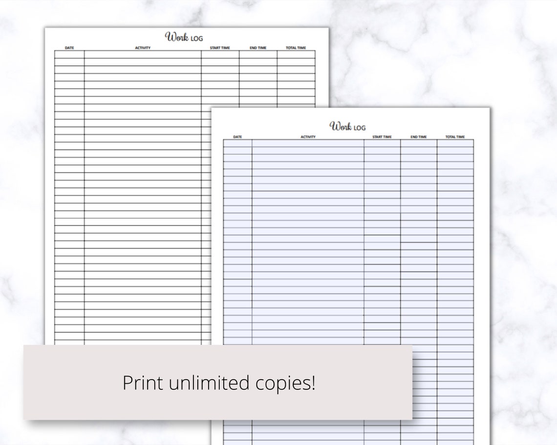 Work Log Printable PDF Portrait, Task Time Tracker, Time Log Printable ...