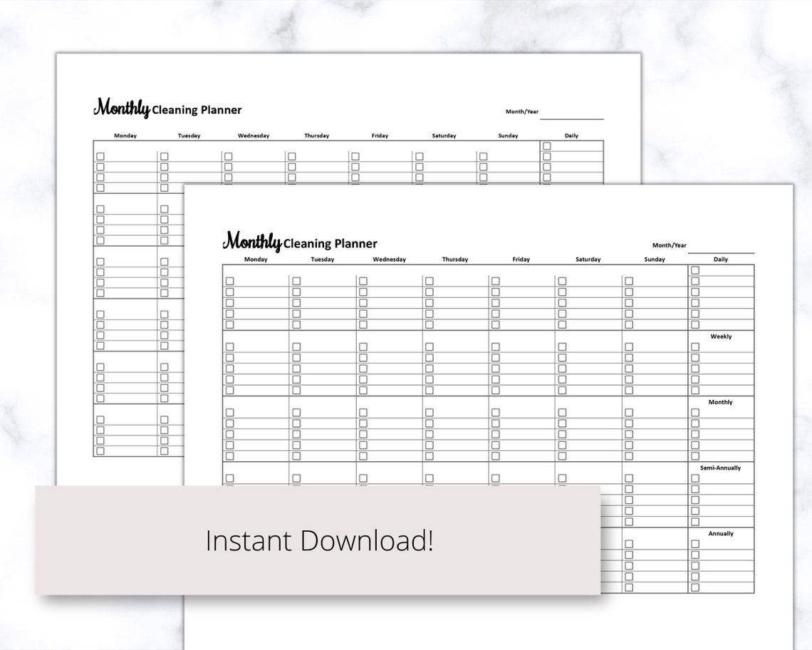 Monthly Cleaning Printable PDF, Monthly Deep Cleaning Checklist ...