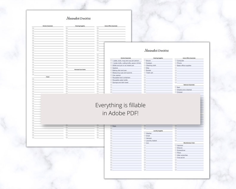 Minimalist Checklist Printable PDF, Minimalist Decluttering Checklist