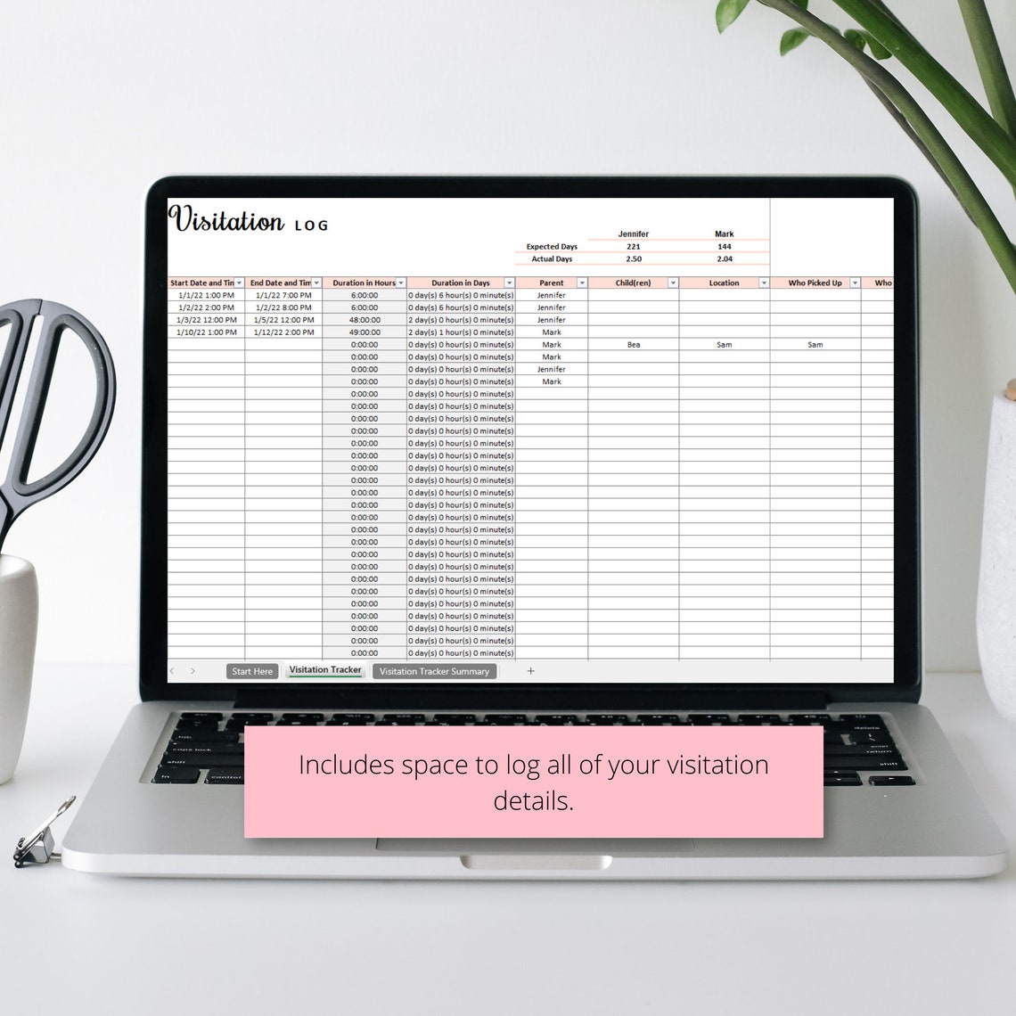 Child Custody Visitation Days Tracker Excel Spreadsheet, Child Custody