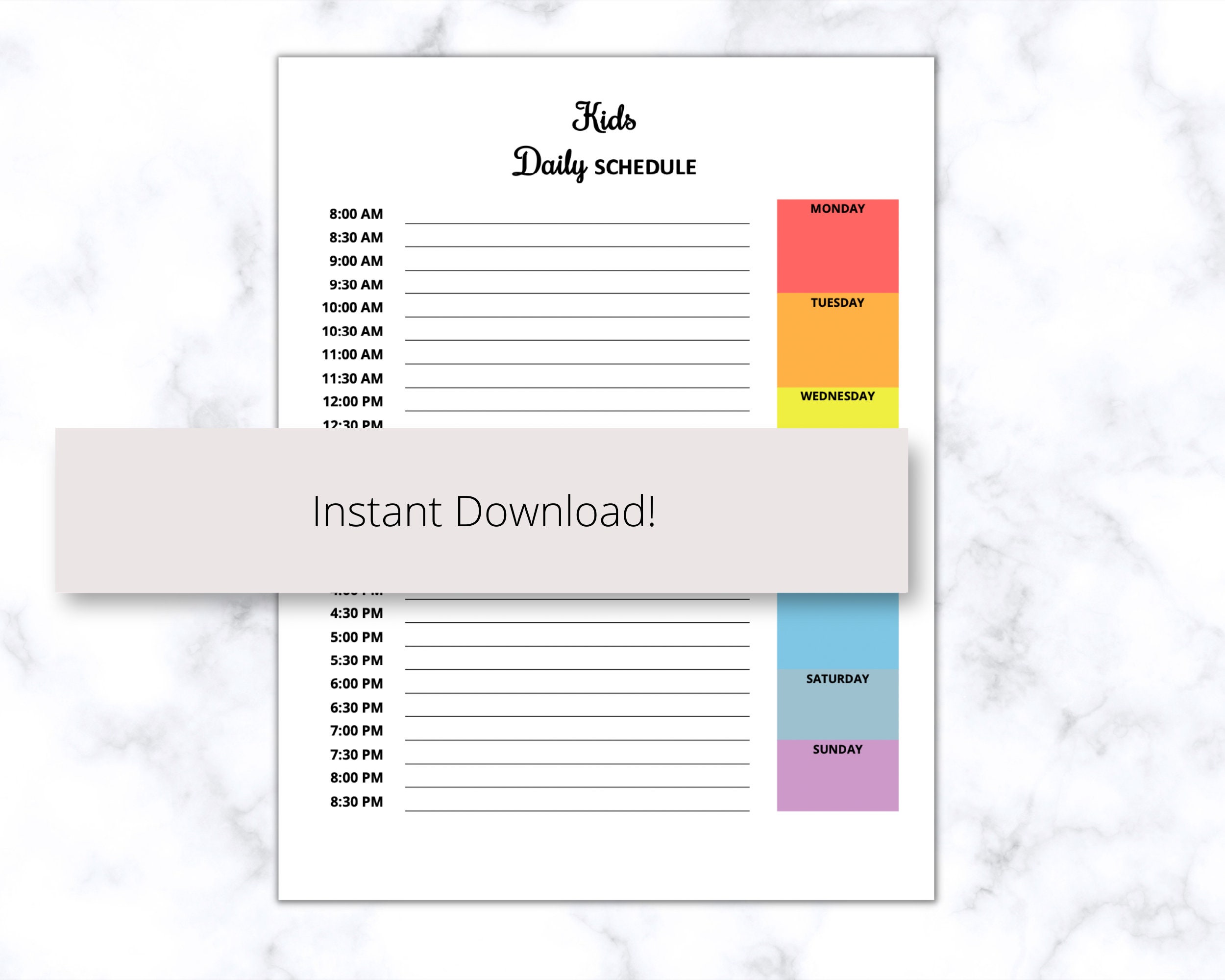 Kids Daily Schedule Printable PDF, Children's Daily Schedule, Daily ...