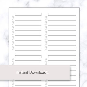 Blank Checklist Printable PDF, Blank to Do List, Minimalist to Do List ...