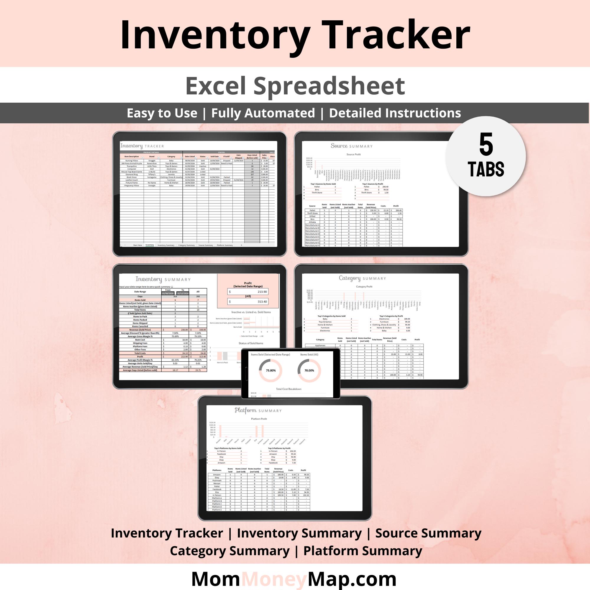 Inventory Reselling Tracker Excel Spreadsheet, Stock in and Out Tracker ...