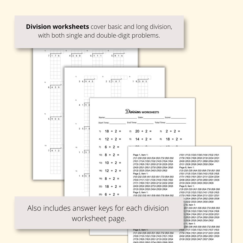 elementary math worksheets bundle PDF for classroom and home