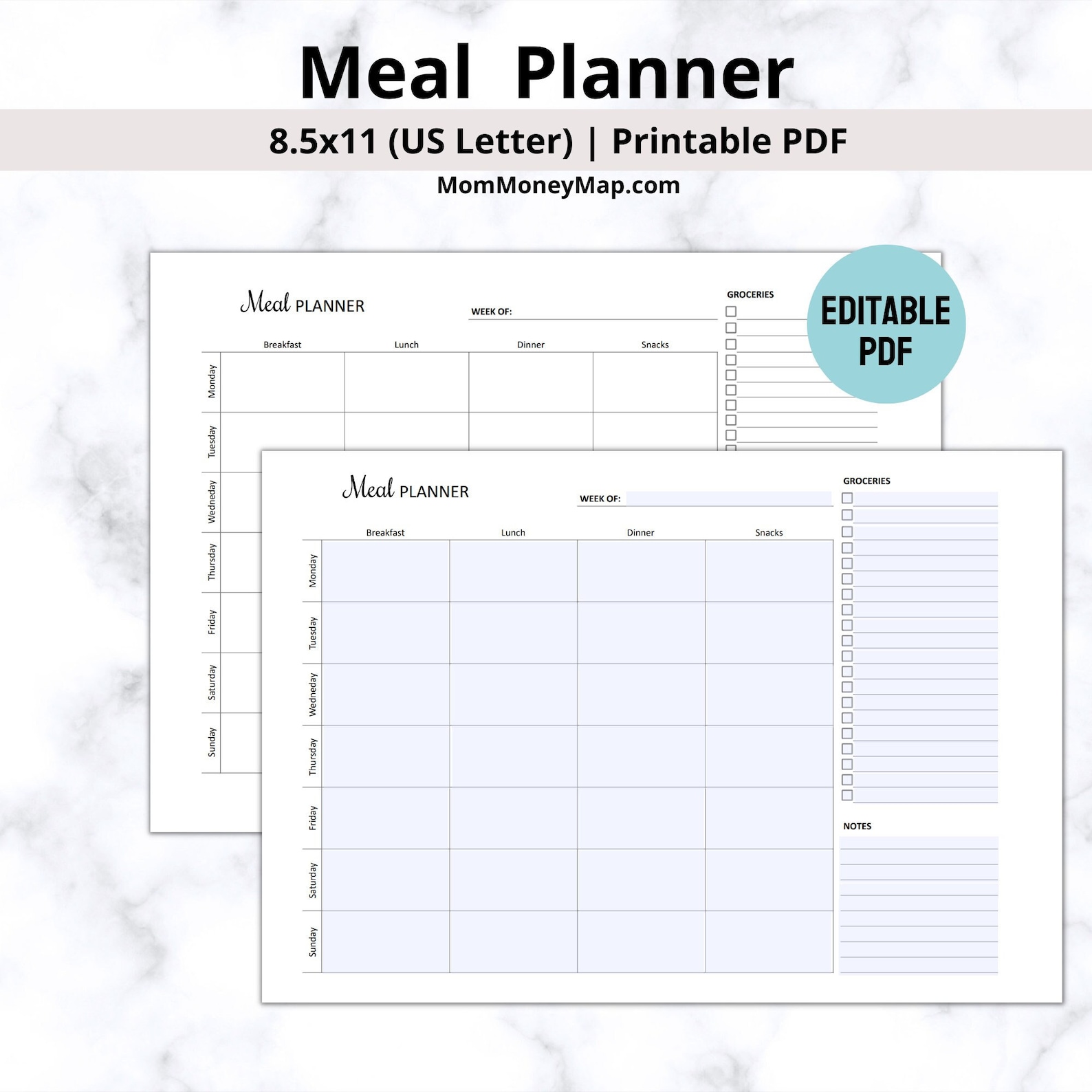 Meal Planner Printable PDF, Weekly Meal Planner, Menu Planner Printable ...