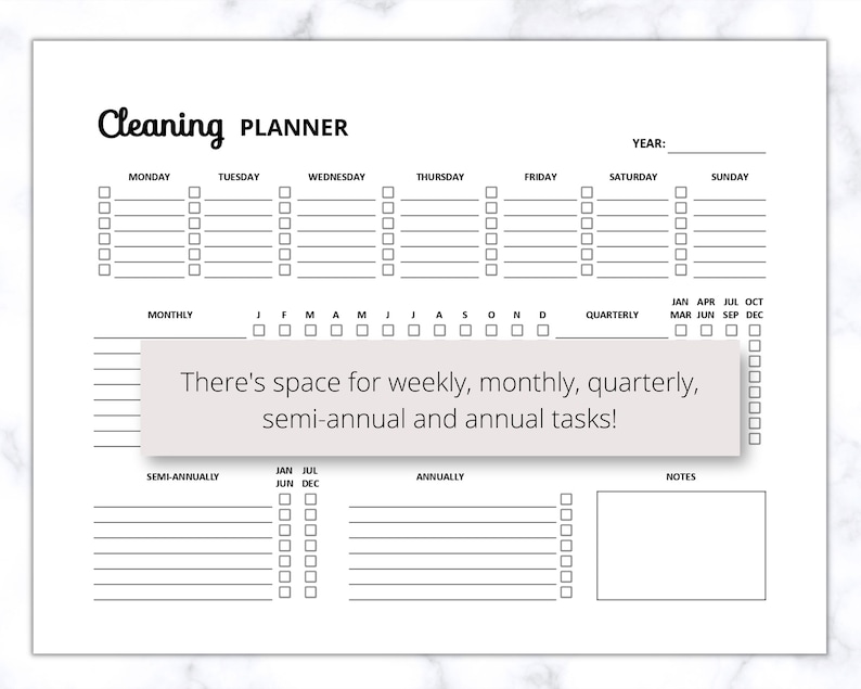 Cleaning Planner Landscape Printable PDF, Monthly, Quarterly, Semi ...