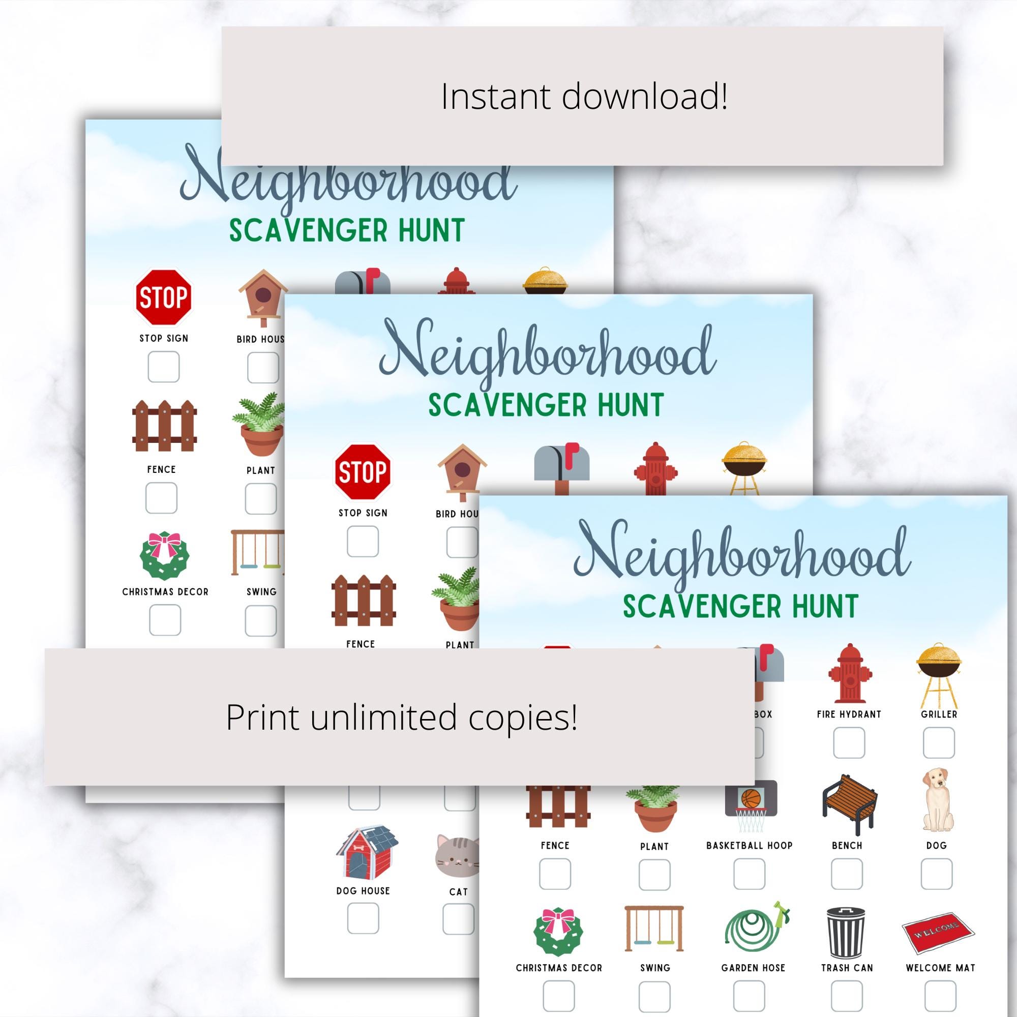 Neighborhood Scavenger Hunt Printable: Family Outdoor Activity (PDF ...