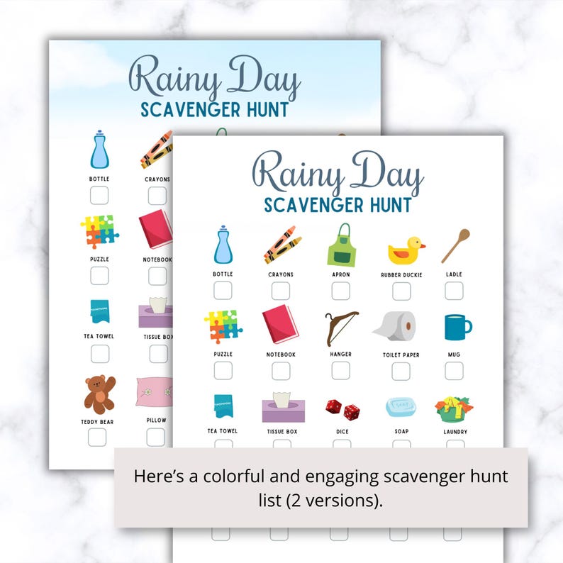 Rainy Day Scavenger Hunt Printable: Family Indoor Activity (PDF ...