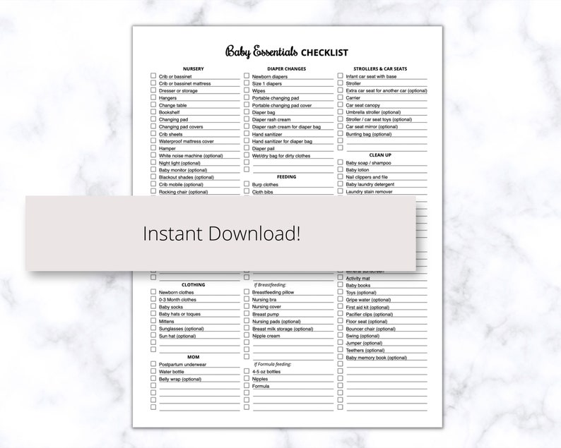 Baby Essentials Checklist Printable PDF, Newborn Checklist, Baby Must