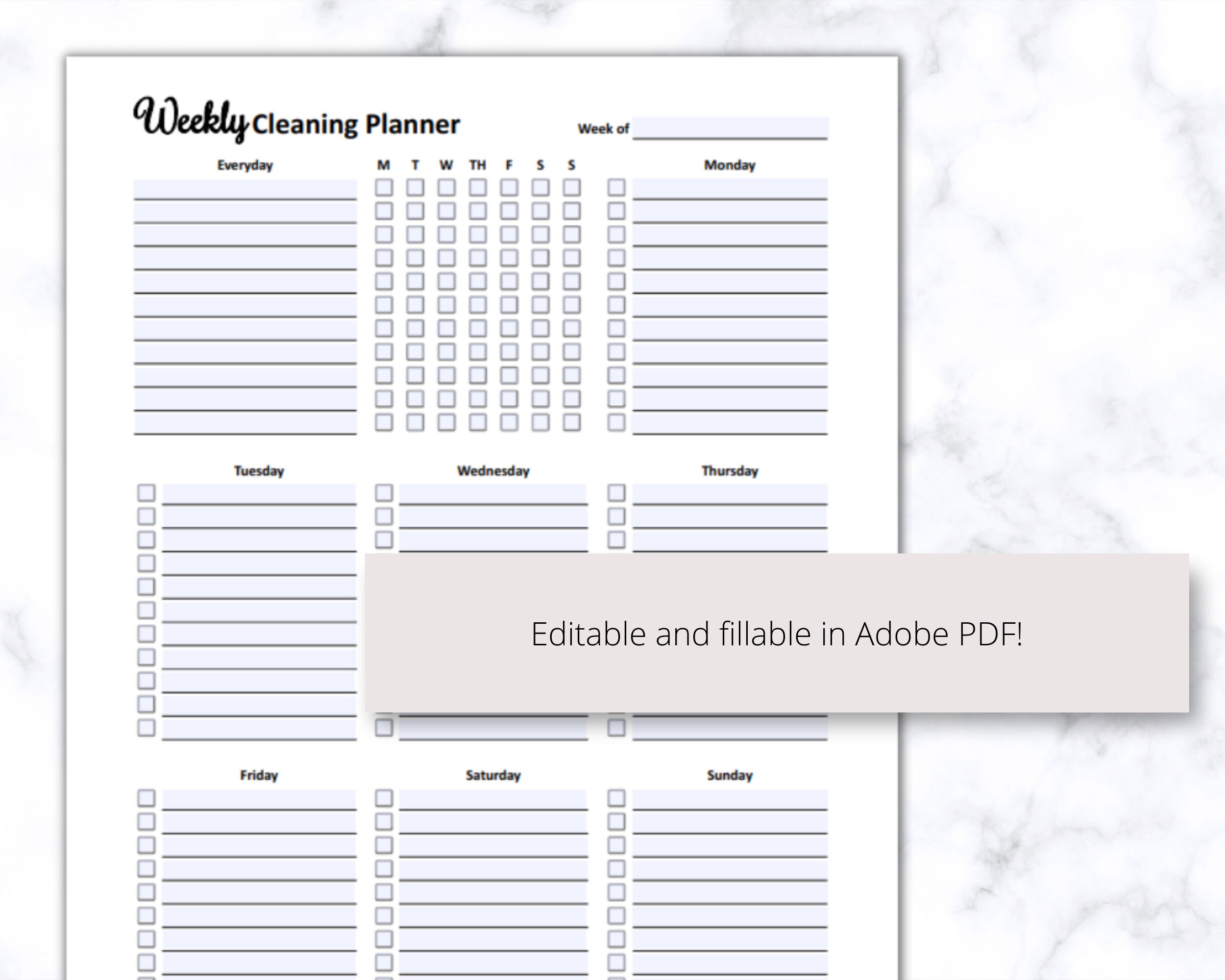 Weekly Cleaning Printable PDF, House Cleaning Schedule for Family ...