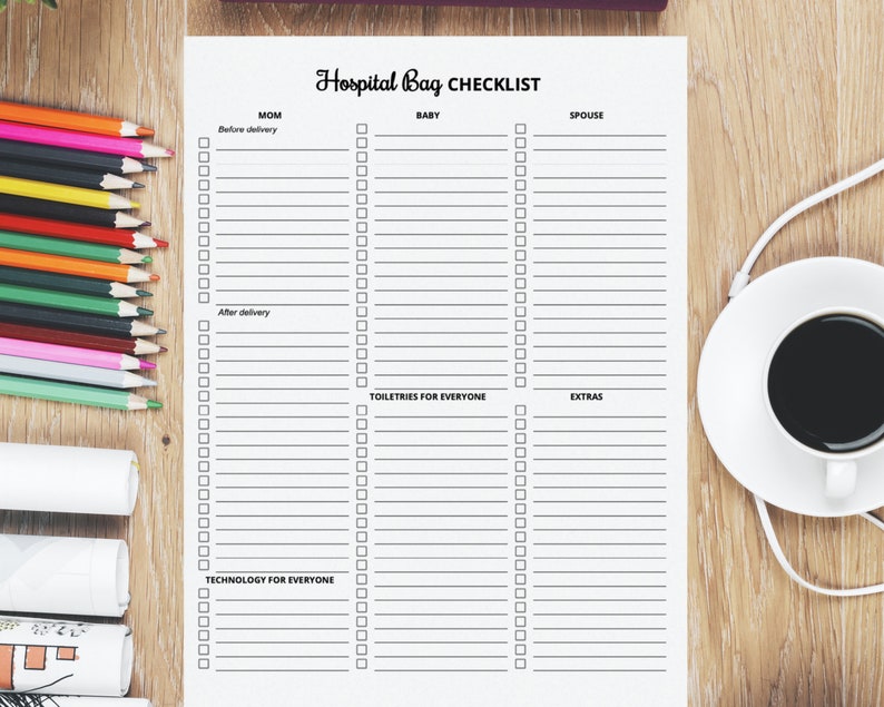Hospital Bag Checklist Printable PDF, Hospital Bag Must Haves, Mom and ...