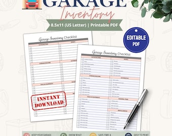 Garage Inventory Checklist Printable PDF, Garage Decluttering Guide, Garage Cleaning Checklist, Garage Declutter Planner, Garage Cleanout