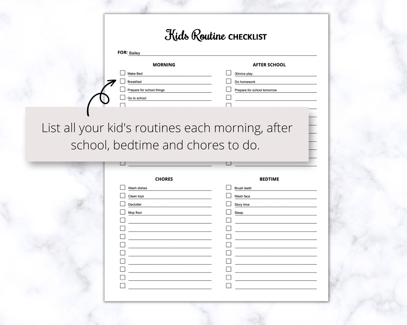 Kids Routine Checklist Printable PDF, Daily Routine Chart for Kids ...