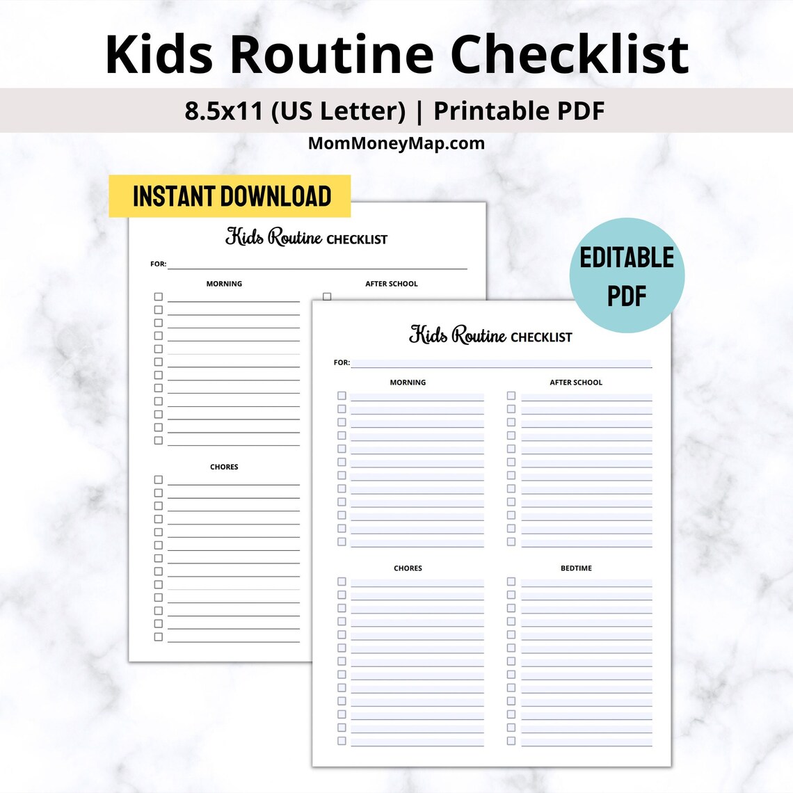 Kids Routine Checklist Printable PDF, Daily Routine Chart for Kids ...