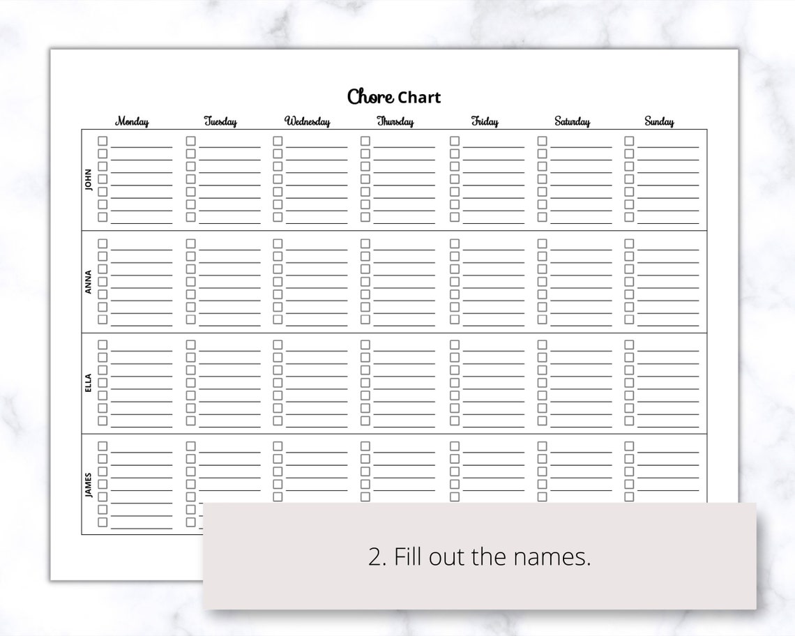 Chore Chart Printable PDF for Family or Adults, Daily Weekly Chore ...
