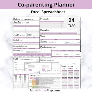Feuille de calcul Excel pour la coparentalité des enfants, la garde des enfants, une coparentalité saine avec une pension alimentaire pour enfants et un calendrier Excel pour la coparentalité