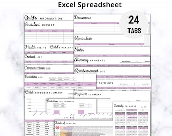 Co-Parenting Planner Excel Spreadsheet, Child Custody Planner, Healthy Co-Parenting with a Child Support and Co Parenting Calendar Excel