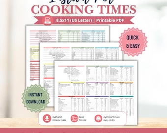 Guía rápida de tiempos de cocción para Instant Pot (PDF imprimible) para olla a presión, preparación de alimentos y referencia en la cocina (digital).
