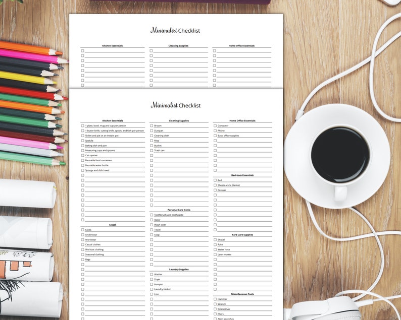 Minimalist Checklist Printable PDF, Minimalist Decluttering Checklist