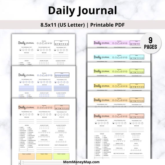Daily Journal Printable PDF, Personal Journal Template, Minimalist Reflection Journal for Self-Development, Clarity, Mindfulness & Gratitude