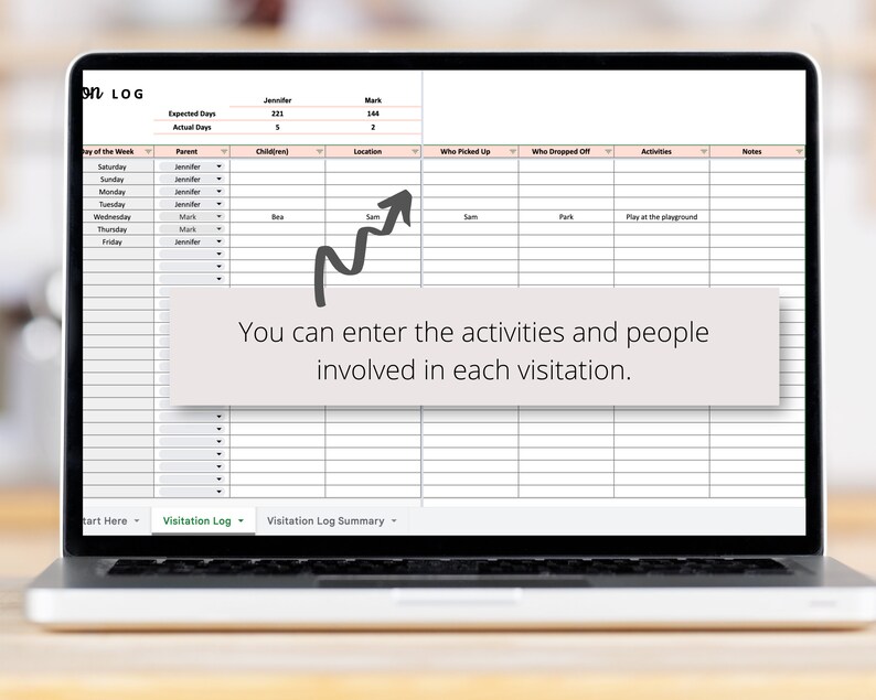 Child Custody Visitation Days Tracker Google Sheets Etsy