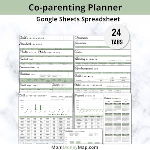 Co-Parenting Planner Google Sheets Spreadsheet, Child Custody Planner, Healthy Co-Parenting with a Child Support and Co Parenting Calendar