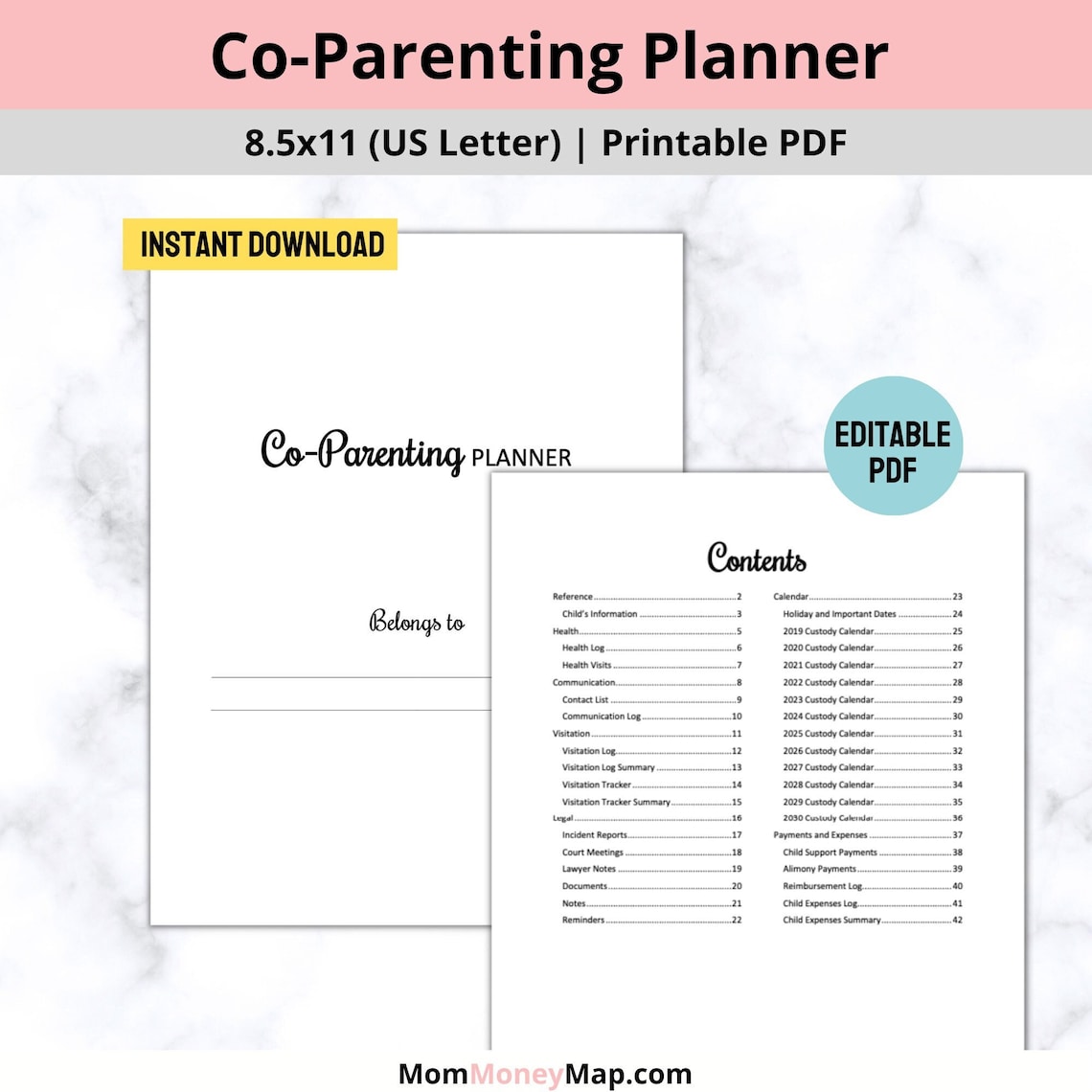 Co-parenting Planner Editable & Printable PDF, Child Custody Planner ...