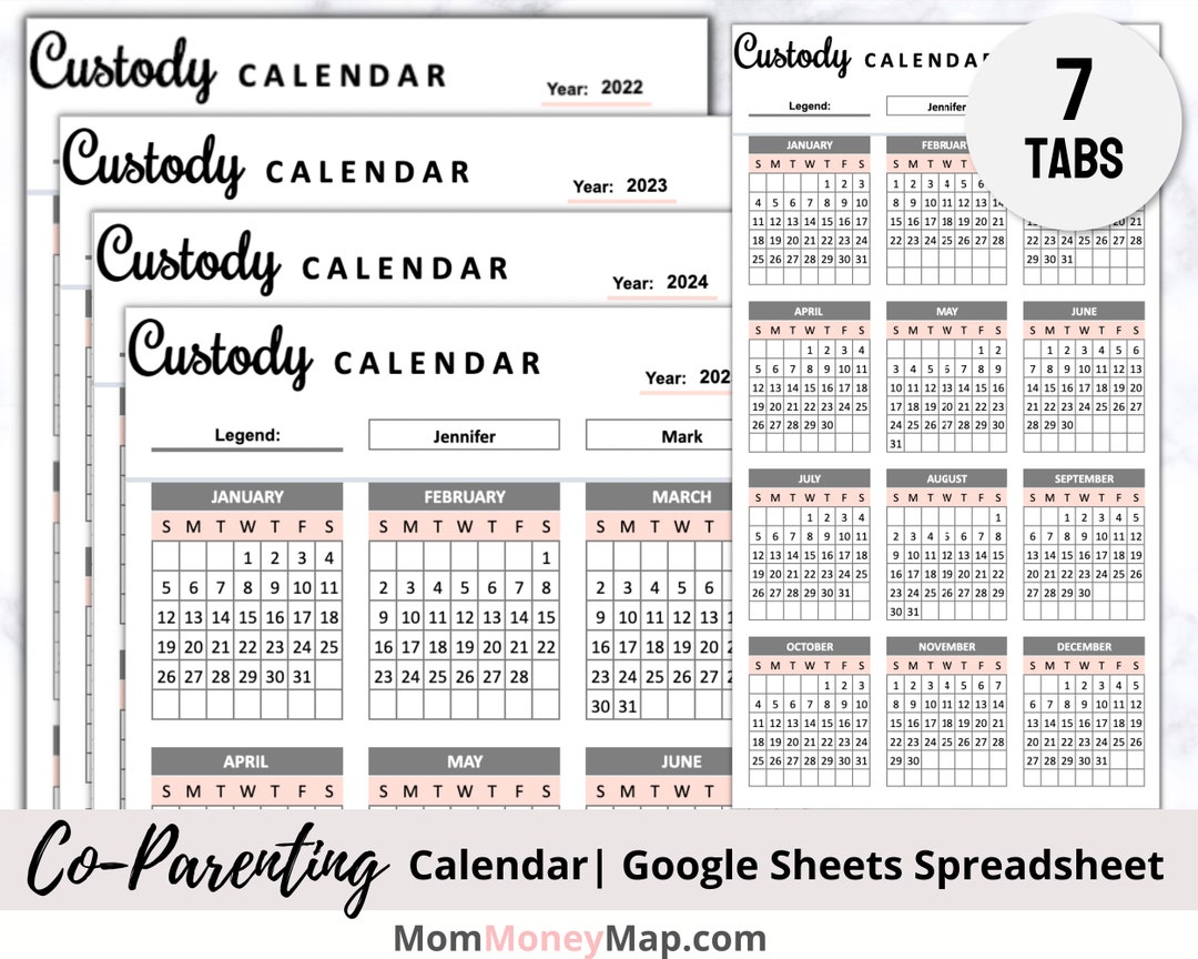 Co-parenting Calendar Google Sheets Spreadsheet Co Parenting - Etsy