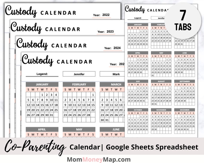 Co-parenting Calendar Google Sheets Spreadsheet Co Parenting - Etsy