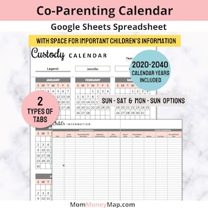 Calendario de crianza compartida con información del niño Hoja de cálculo de Google Sheets, Calendario de crianza compartida, Calendario de custodia de los hijos, Horario de custodia