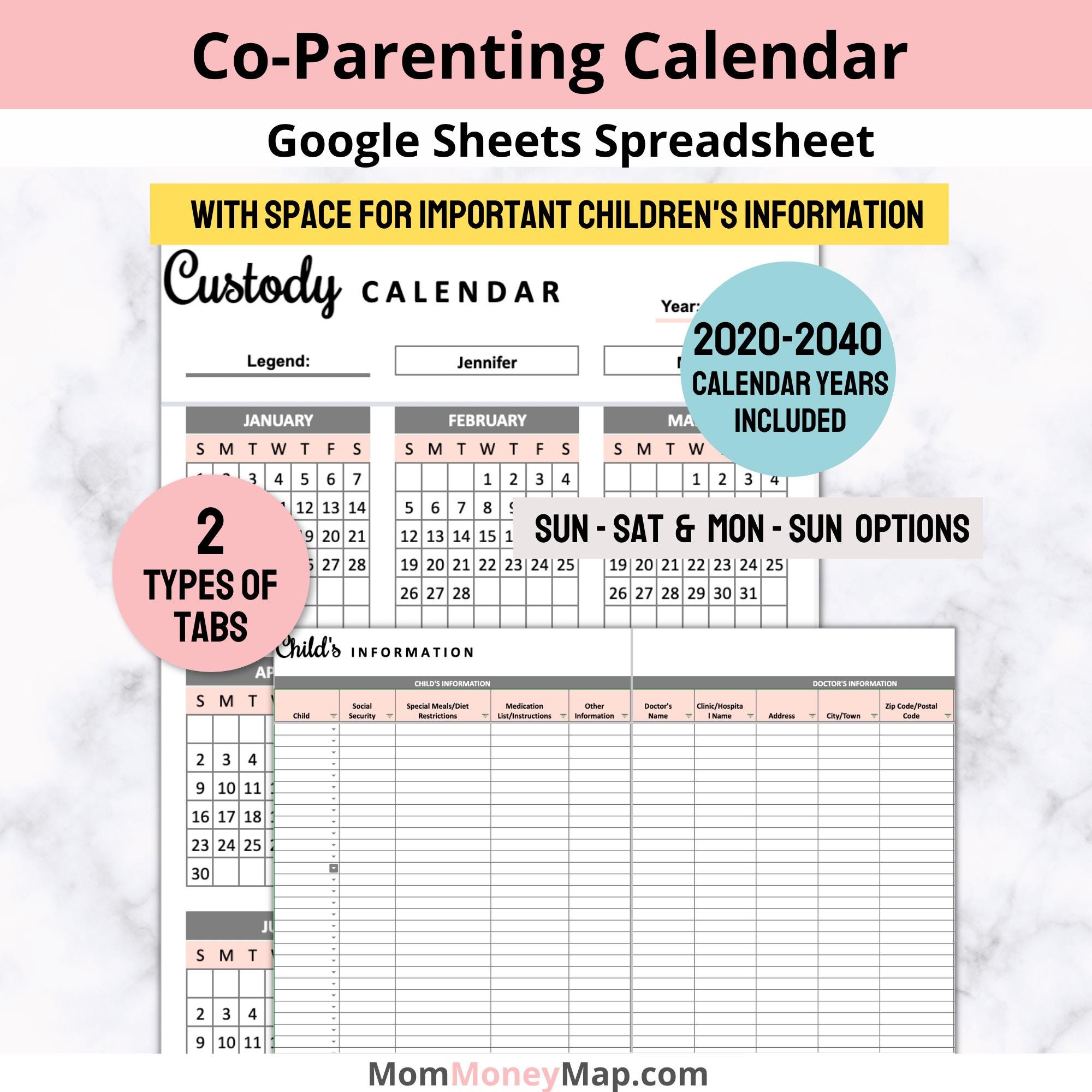 Coparenting Calendar With Child's Information Google Sheets Coparenting Calendar With Child's Information Google Sheets