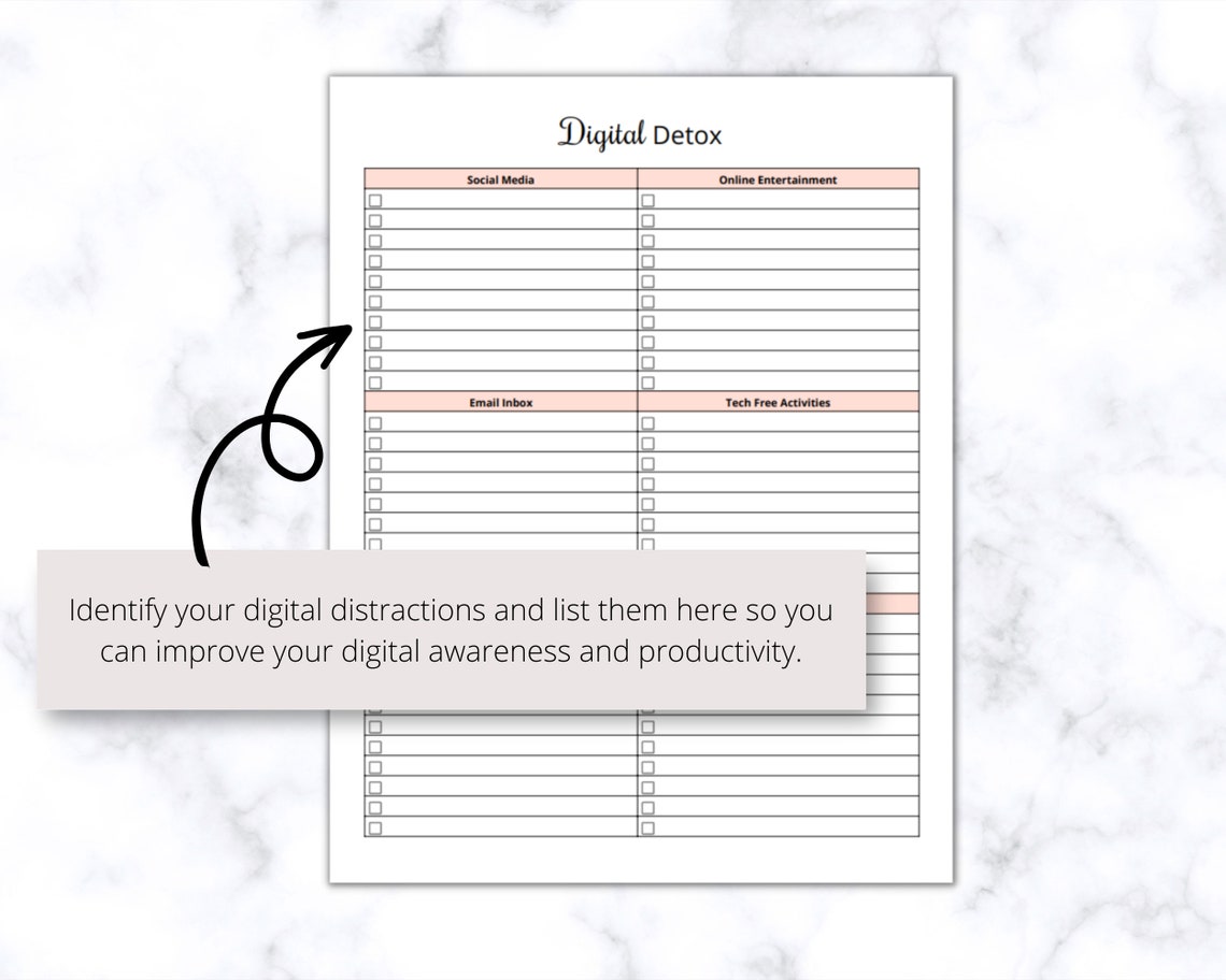 Digital Detox Checklist Printable PDF Digital Detox Planner Digital 