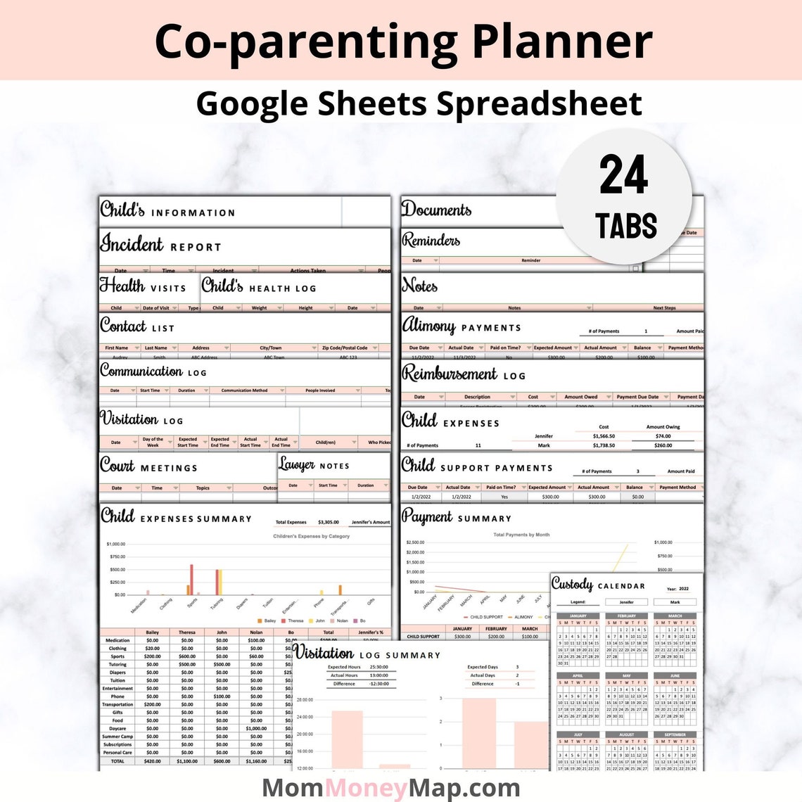 coparenting planner google sheets