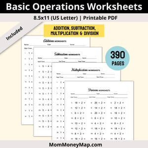 addition subtraction multiplication division worksheets kids