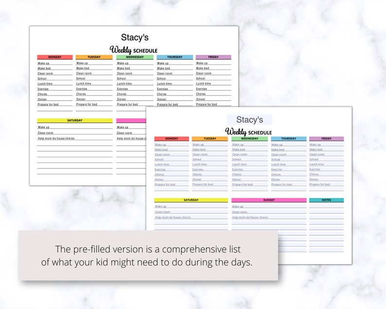 Kids Weekly Schedule Printable PDF, Kids Weekly Planner, Editable Kids ...