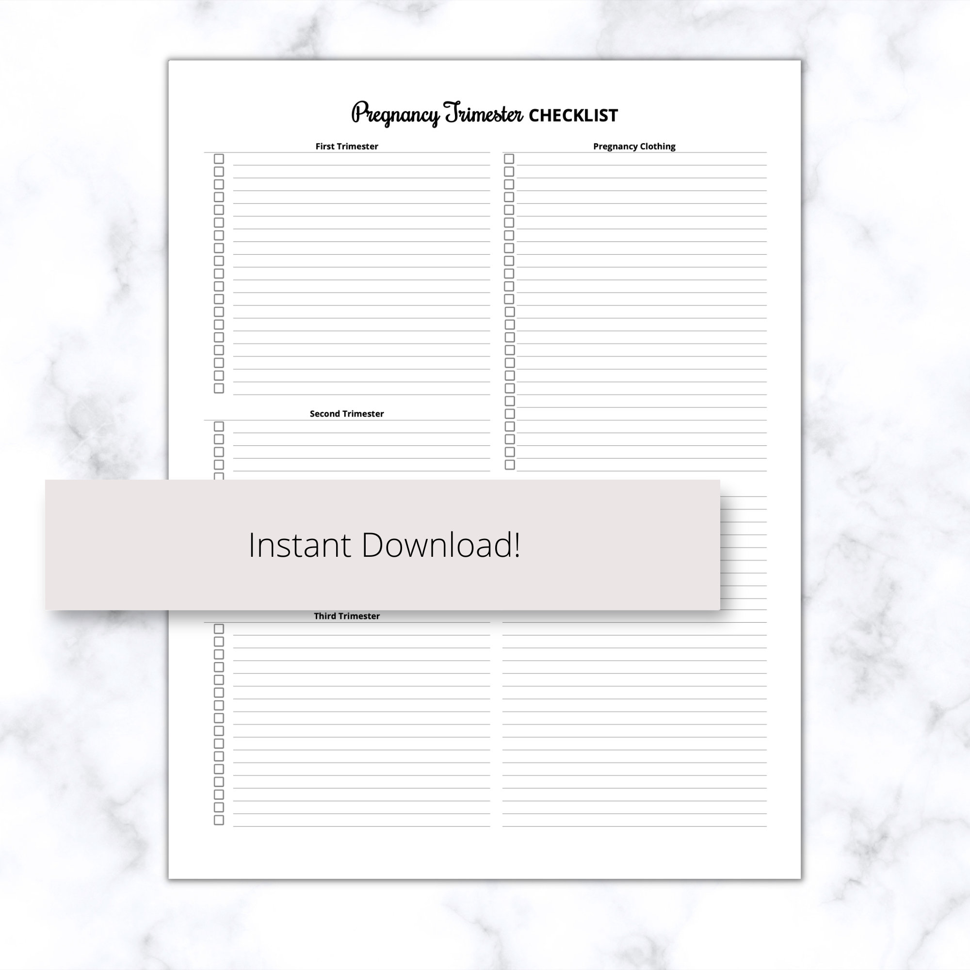 Pregnancy Trimester Checklist Printable PDF, Maternity Checklist PDF ...