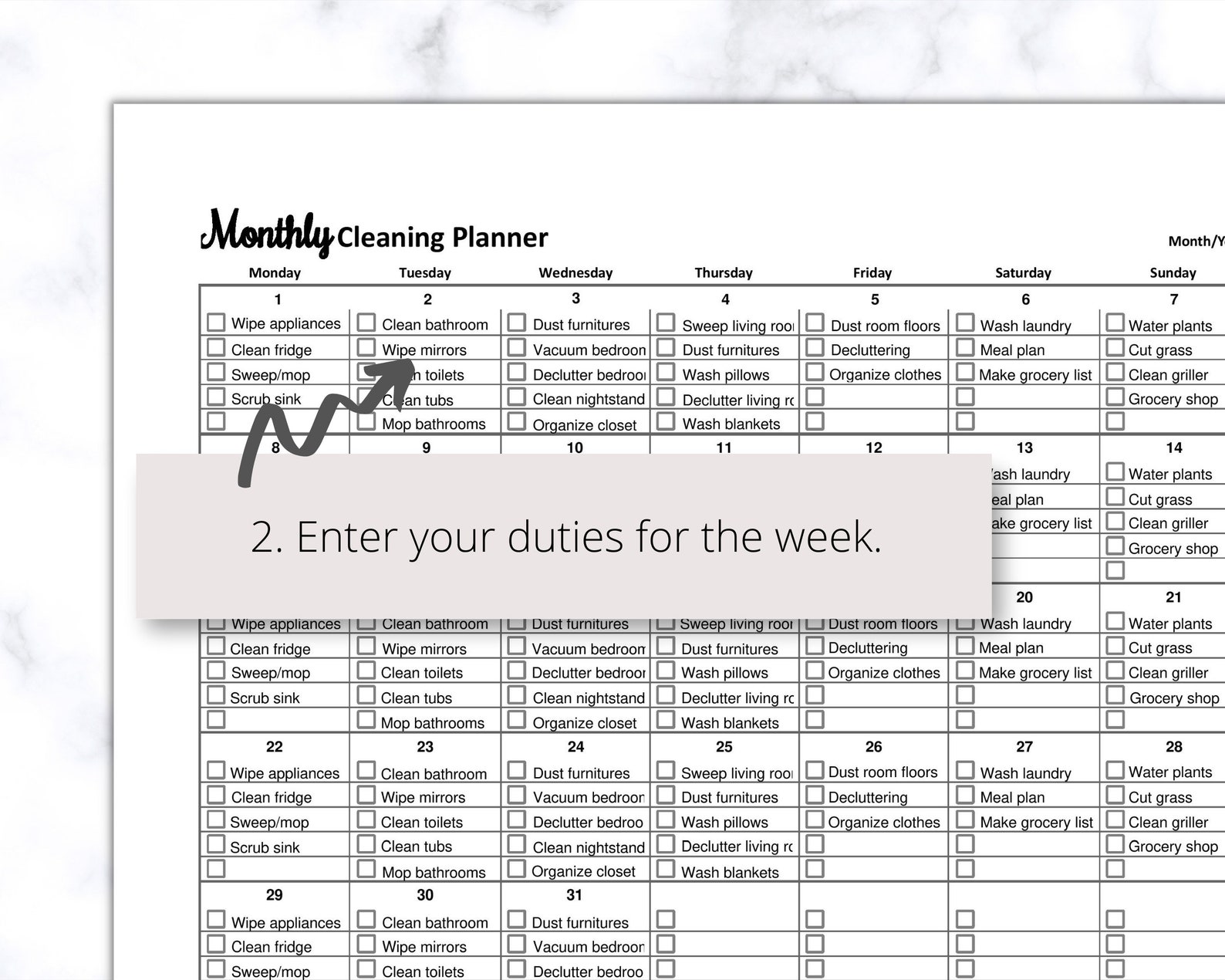 Monthly Cleaning Printable PDF, Monthly Deep Cleaning Checklist ...