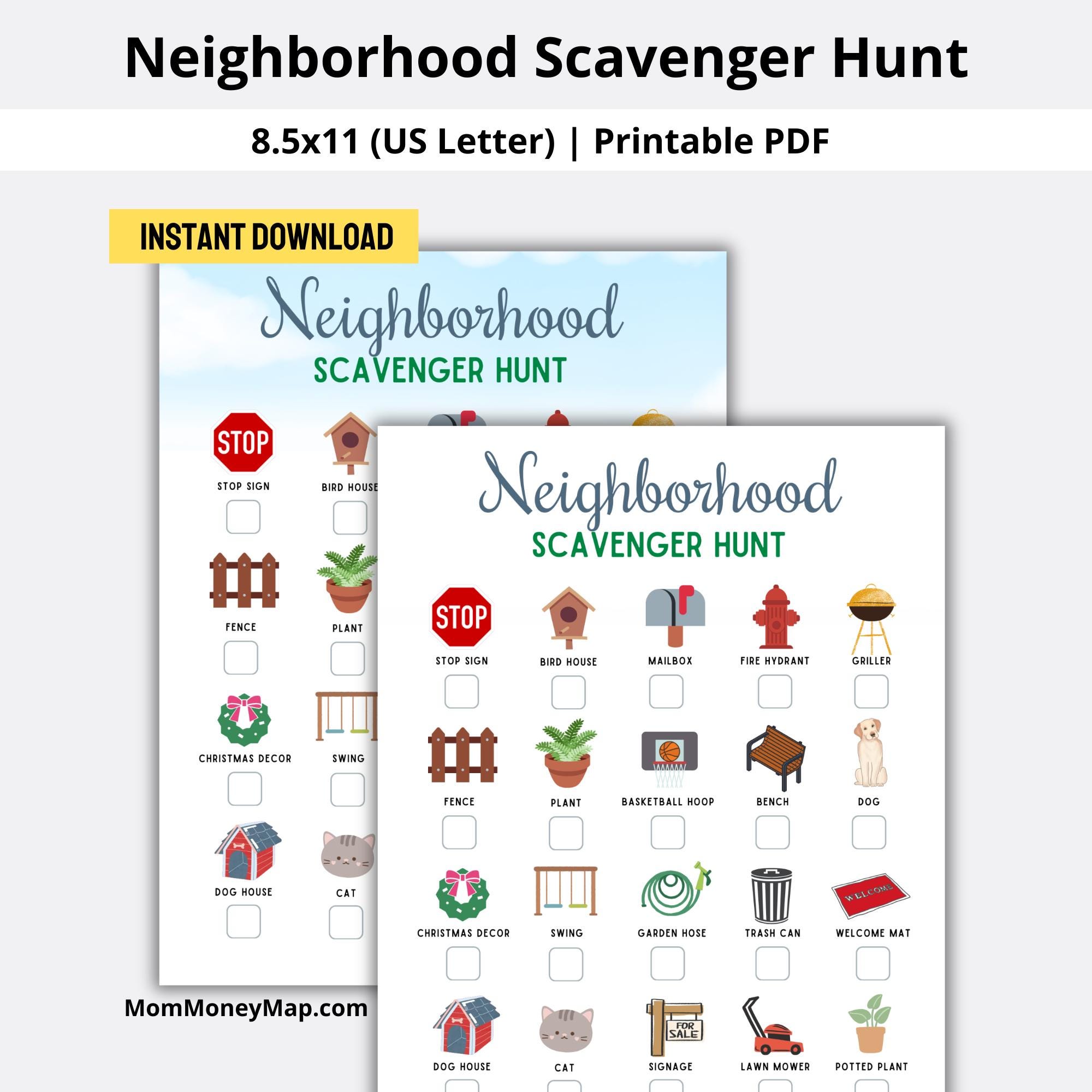 Neighborhood Scavenger Hunt Printable: Family Outdoor Activity (PDF ...