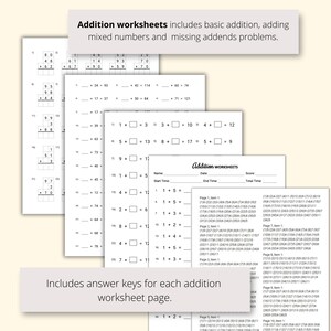 math drills printable bundle PDF for kids