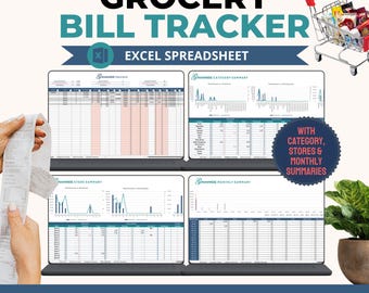 Grocery Bill Tracker Excel Spreadsheet Template for Tracking Grocery Expenses, Shopping Costs, Spending and Monthly Food Budget (Digital)
