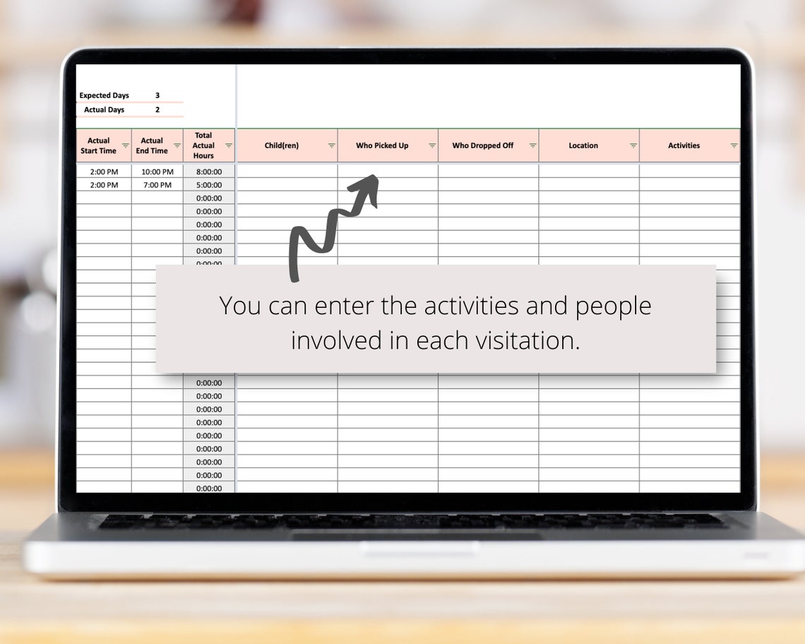 Child Custody Visitation Log Google Sheets Spreadsheet Etsy