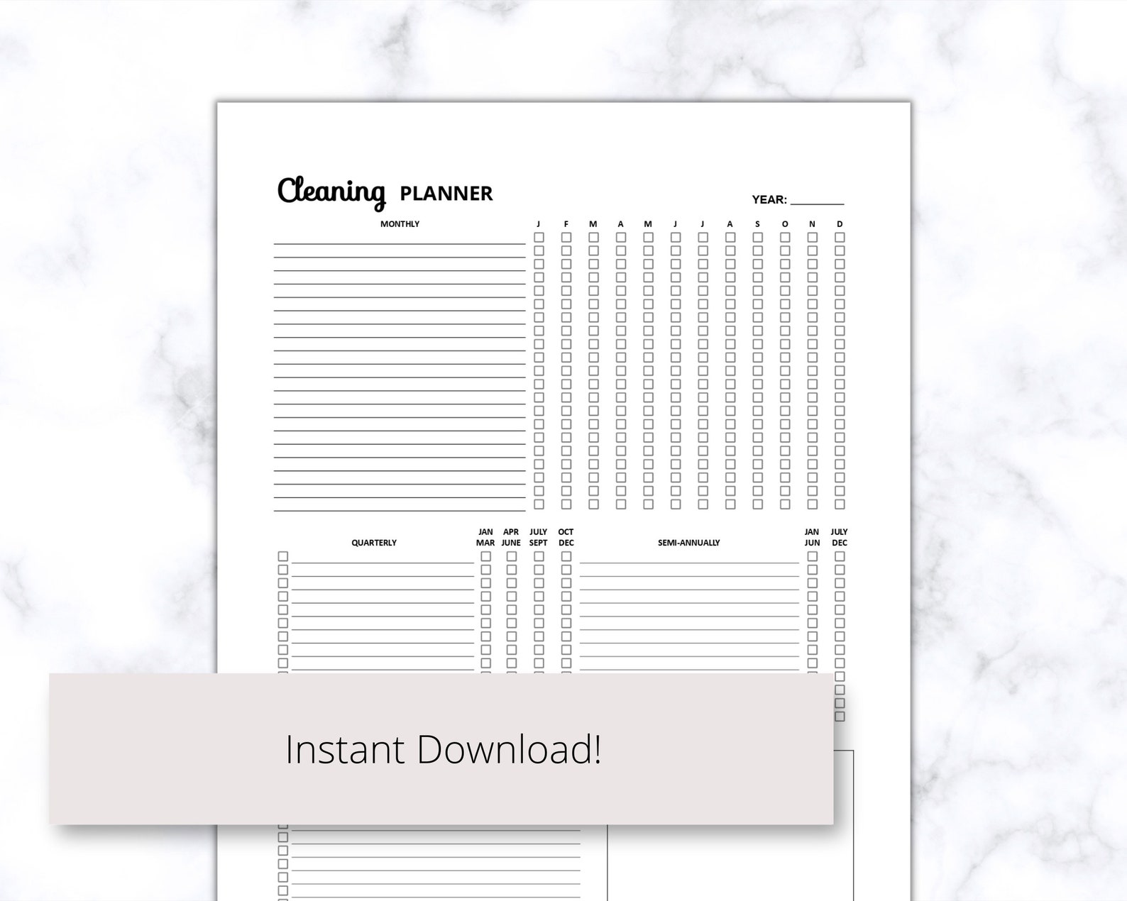 Cleaning Planner Portrait Printable PDF, Monthly, Quarterly, Semi ...