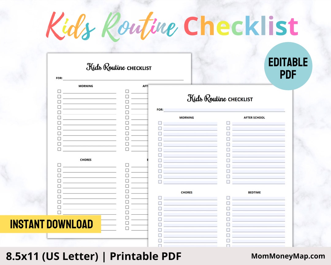 Kids Routine Checklist Printable PDF Daily Routine Chart for - Etsy