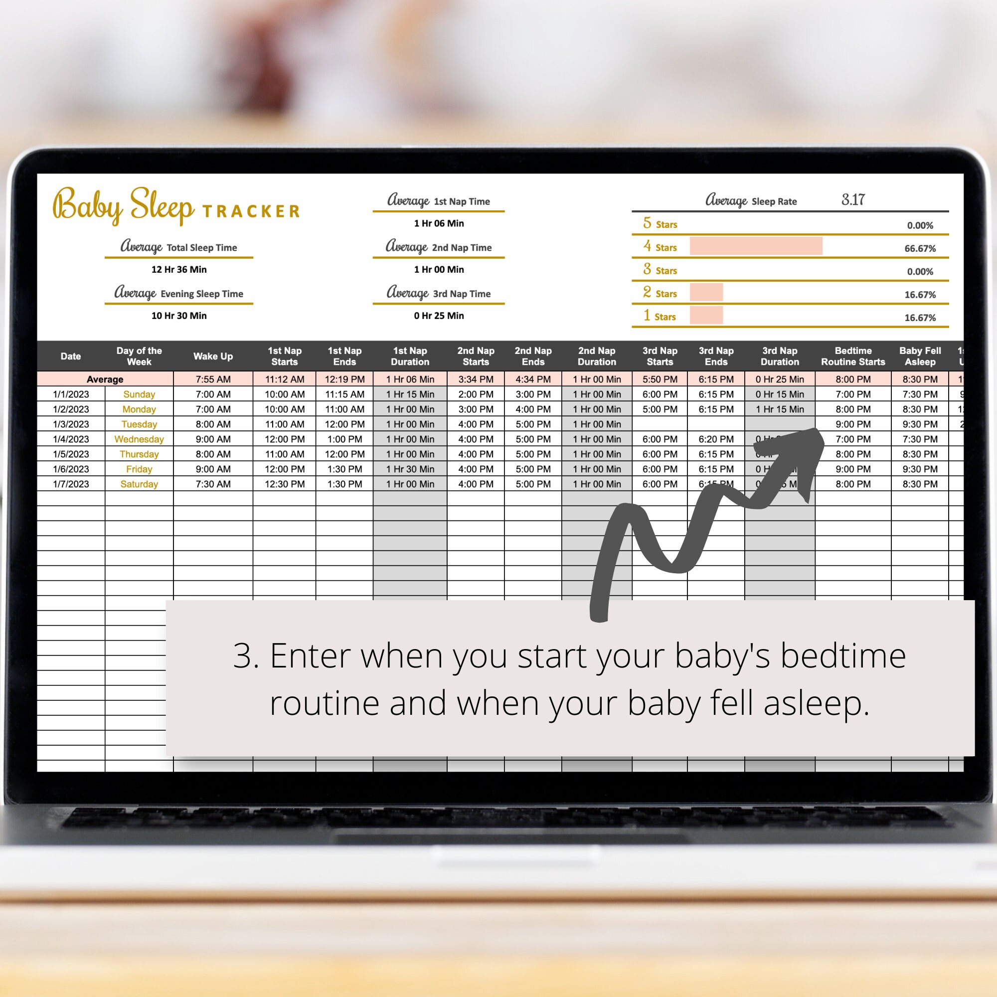 Baby Sleep Tracker Google Sheets Spreadsheet With Extended Wakeup and