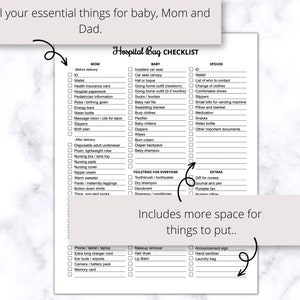 Hospital Bag Checklist Printable PDF, Hospital Bag Must Haves, Mom and ...