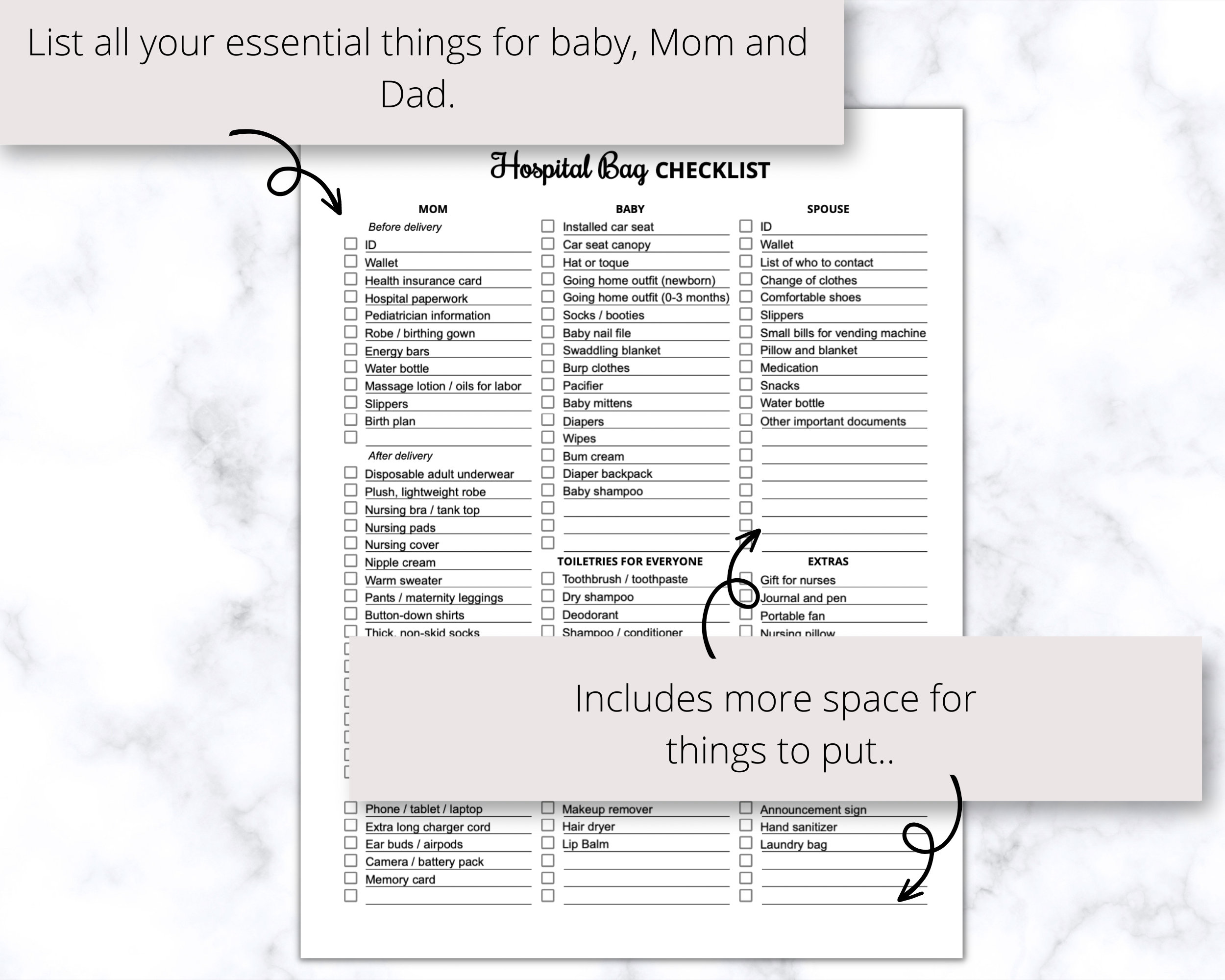 Gotta Have Checklist.pdf Hospital Bag Checklist Printable PDF, Hospital Bag Must Haves, Mom and ...