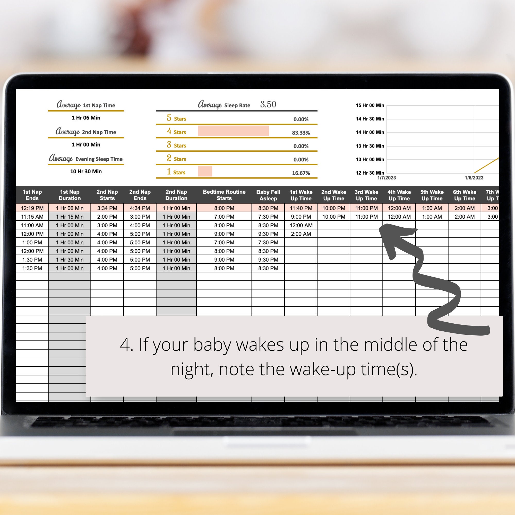 Baby Sleep Tracker Google Sheets Spreadsheet With Additional Waking ...