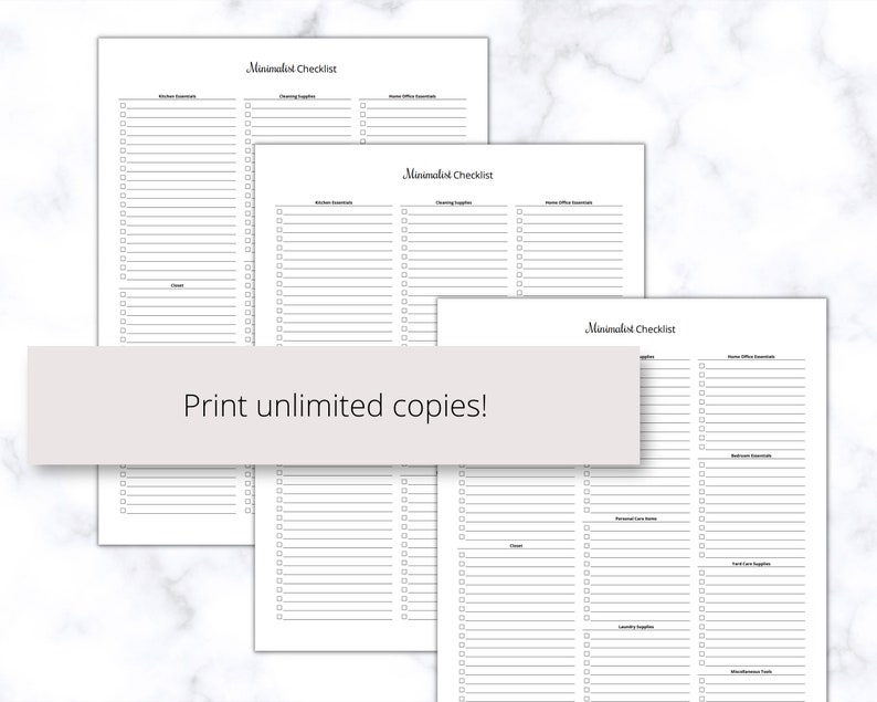 Minimalist Checklist Printable PDF, Minimalist Decluttering Checklist